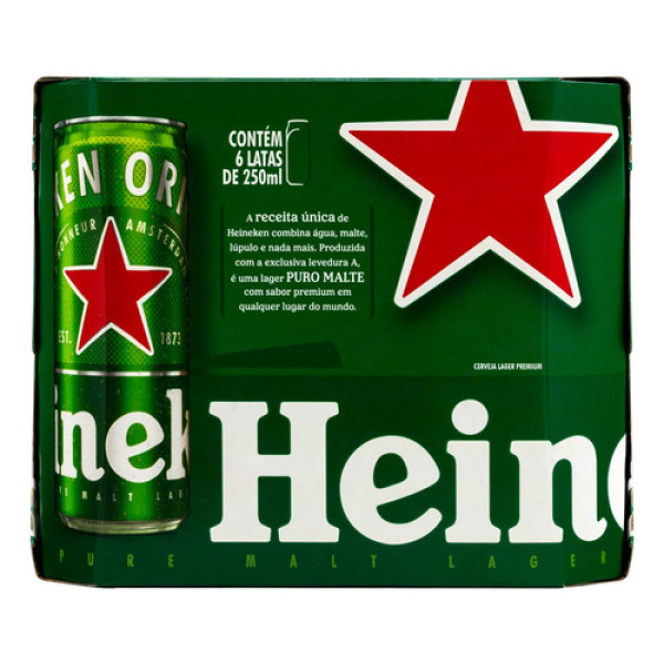 Cerveja Heineken Premium Puro Malte Lager Lata 250ml 6 Un
